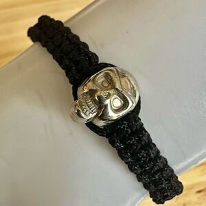Adjustable Macrame Bracelet with Silver Tone Skull Bead
